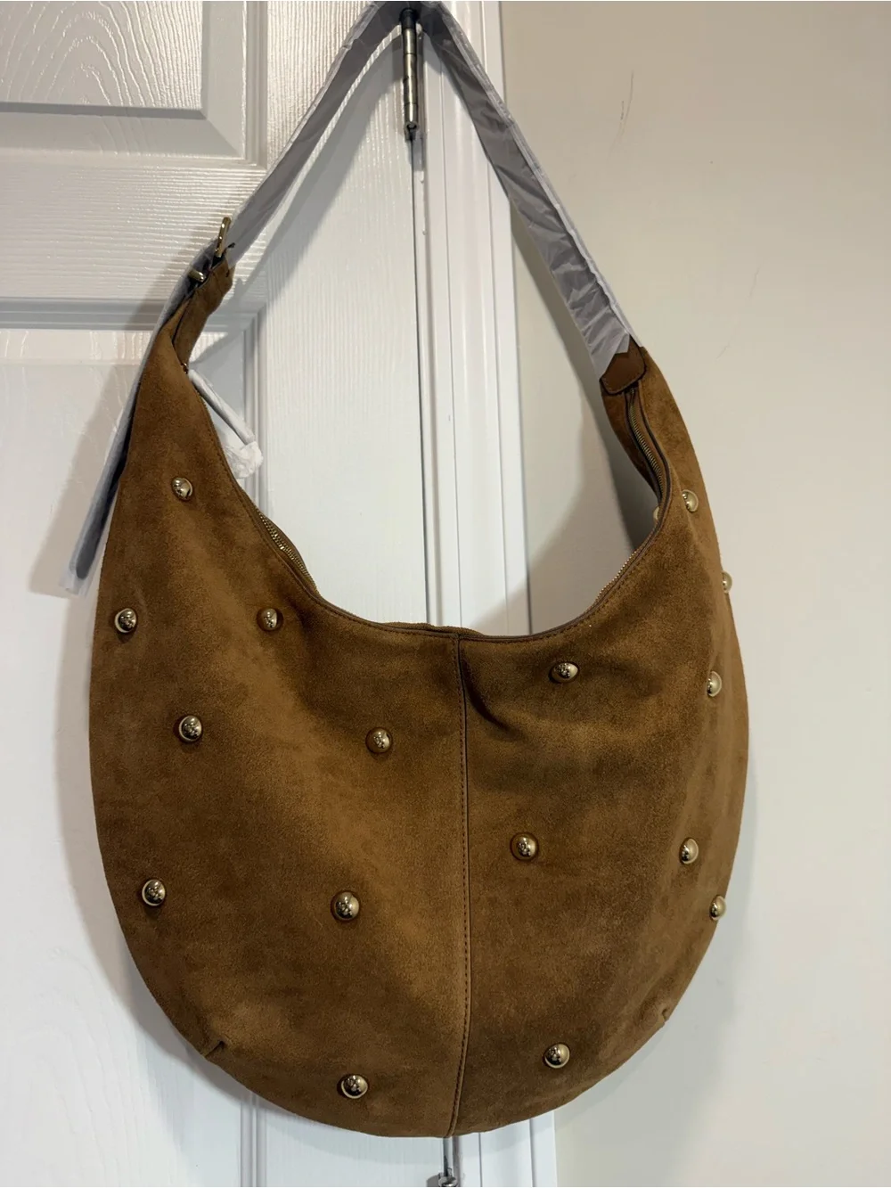 Madewell The Essential Studded Suede Curve Shoulder Bag NWT Brown